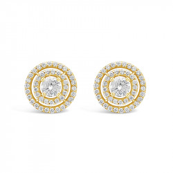 3 Row Diamond Pave Set Earrings In 18ct Yellow Gold. Tdw 1.10ct